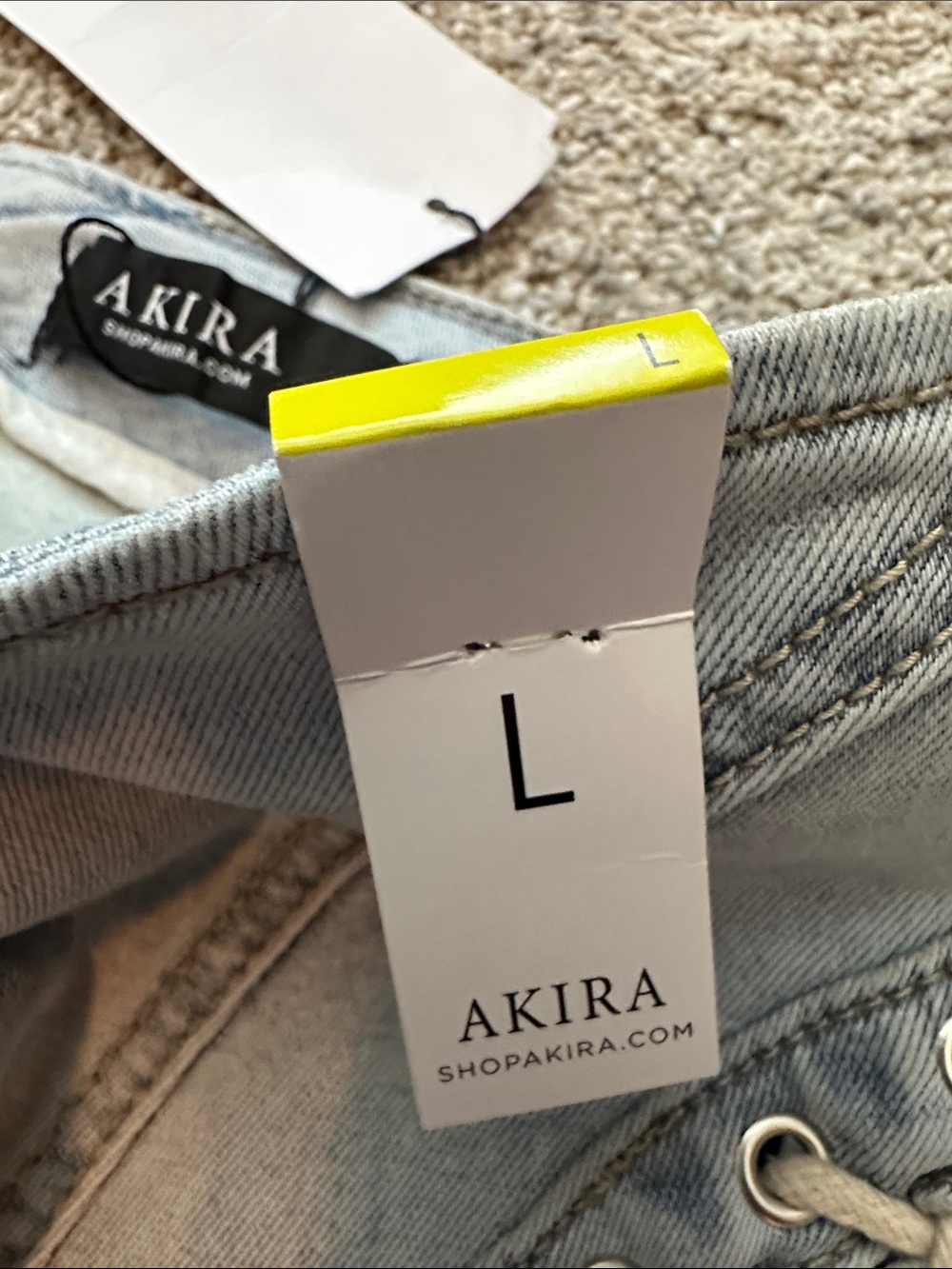 NWT AKIRA Light Wash Denim Mini Skirt Lace Up Sides Zipper Back Detail Size L - Picture 4 of 14